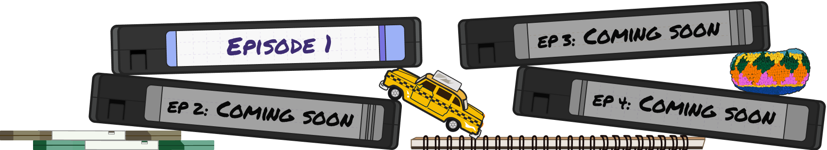 Episode 1 through 4 VHS tapes navigation